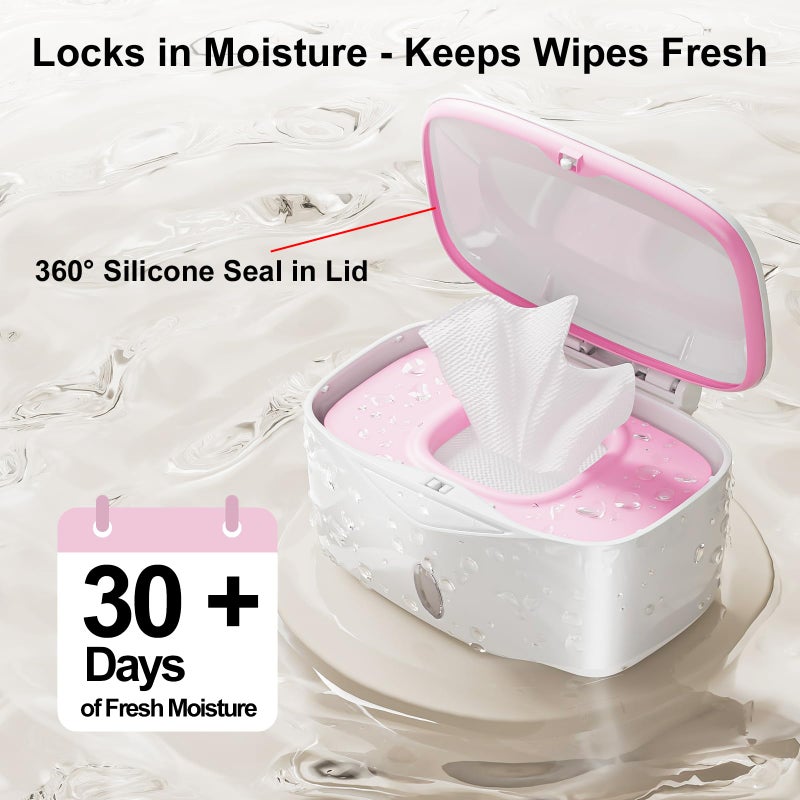 Seposeve Wipes Dispenser with Weighted Plate, X2 PRO, Seposeve Perfect Pull Baby Wipe Holder, Refillable Wipe Container, Keeps Wipes Fresh, One-Handed Operation. Non-Slip, Easy Open/Close Wipes Case, Pink - Image 2